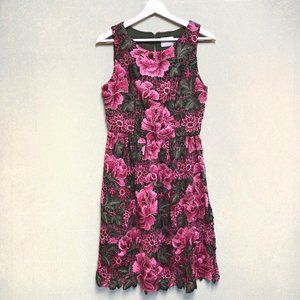 Pink and Dark Green Sleeveless Floral Dress- Size 6